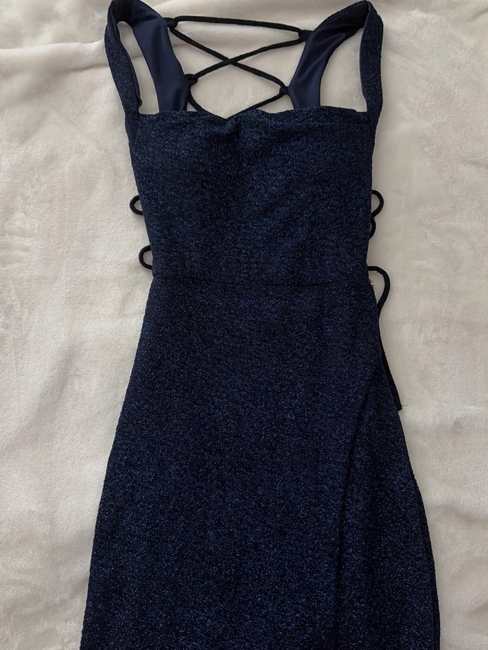 Windsor Navy Sparkle Bodycon Dress with Lace-Up Back